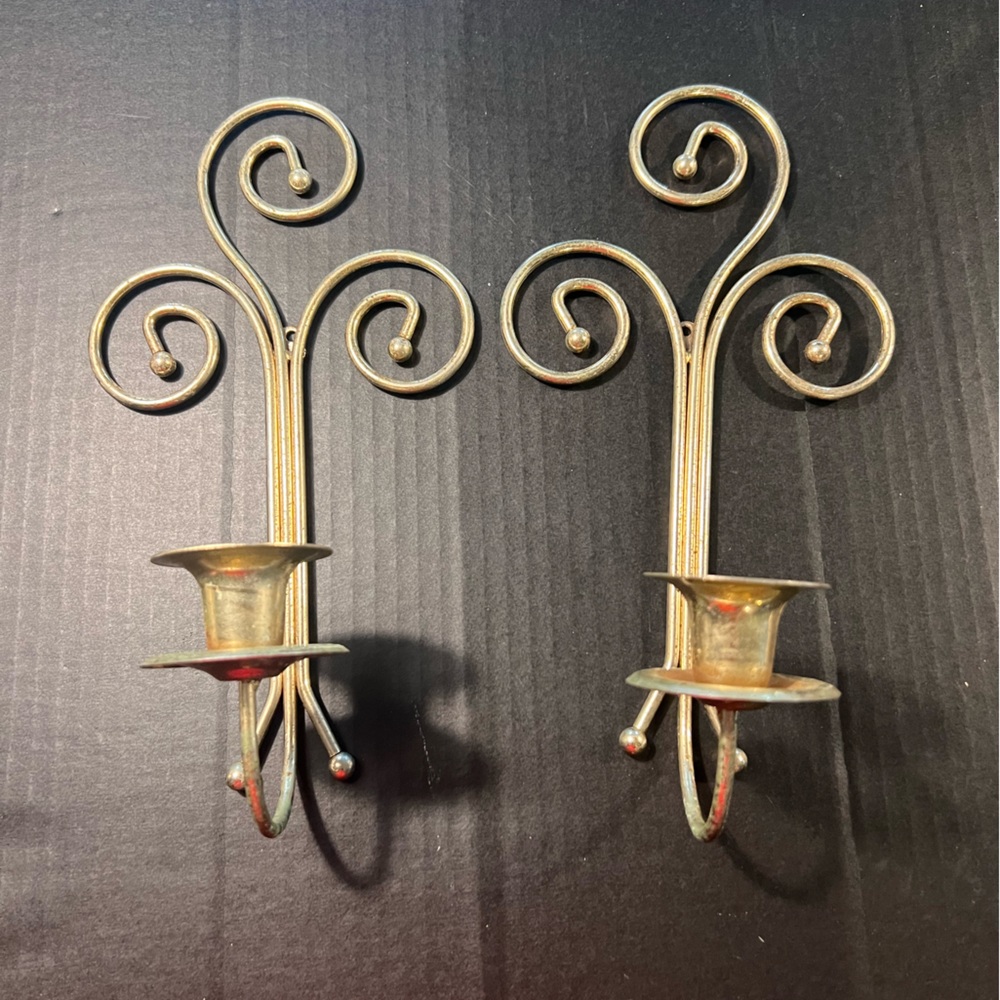 Home Interior sconces candle holders metal gold tone Wall Decor Vantage